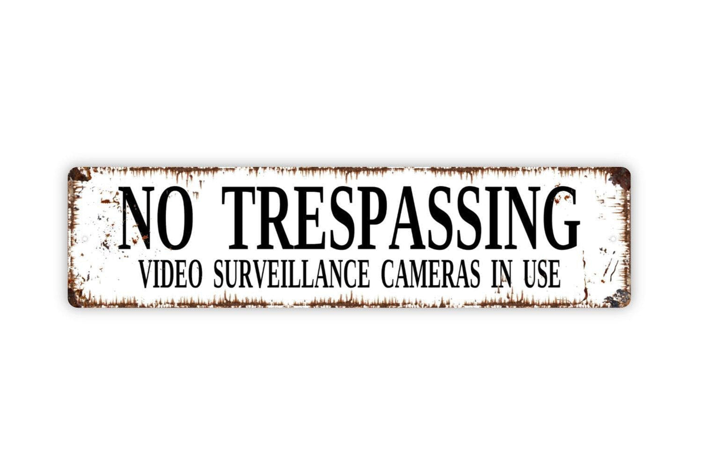 No Trespassing Video Surveillance Cameras In Use Sign | Rustic Private Property Security Sign for Home or Business | Metal or Vinyl Sticker