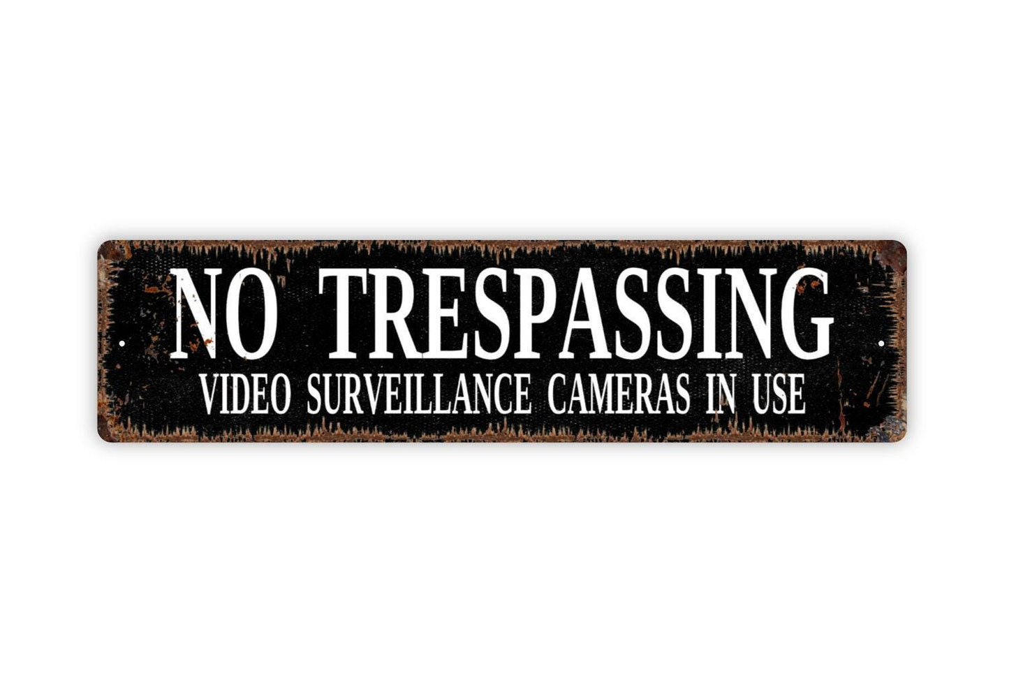 No Trespassing Video Surveillance Cameras In Use Sign | Rustic Private Property Security Sign for Home or Business | Metal or Vinyl Sticker