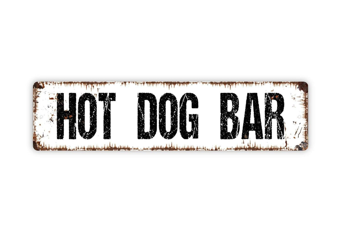 Hot Dog Bar Sign - Food Vendor Farmers Market Weiner Stand Vinyl Sticker Or Street Metal Sign or Door Name Plate Plaque