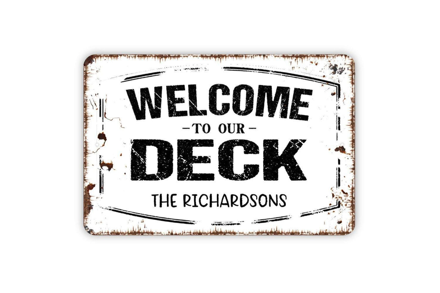 Personalized Welcome To Our Deck Sign | Custom Patio, Porch, or Backyard Wall Sign | Outdoor Metal Sign or Vinyl Sticker Home Décor Gift