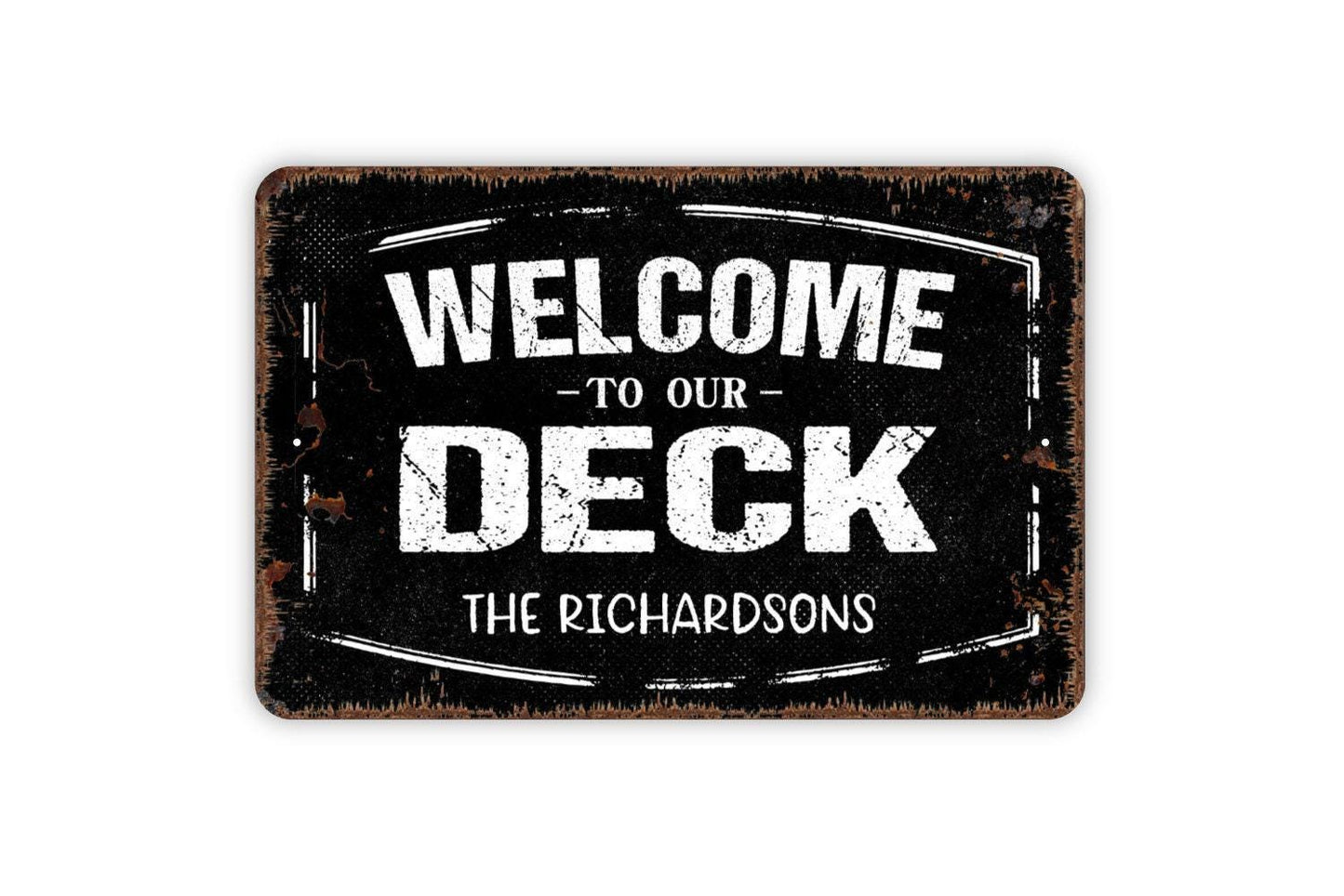 Personalized Welcome To Our Deck Sign | Custom Patio, Porch, or Backyard Wall Sign | Outdoor Metal Sign or Vinyl Sticker Home Décor Gift