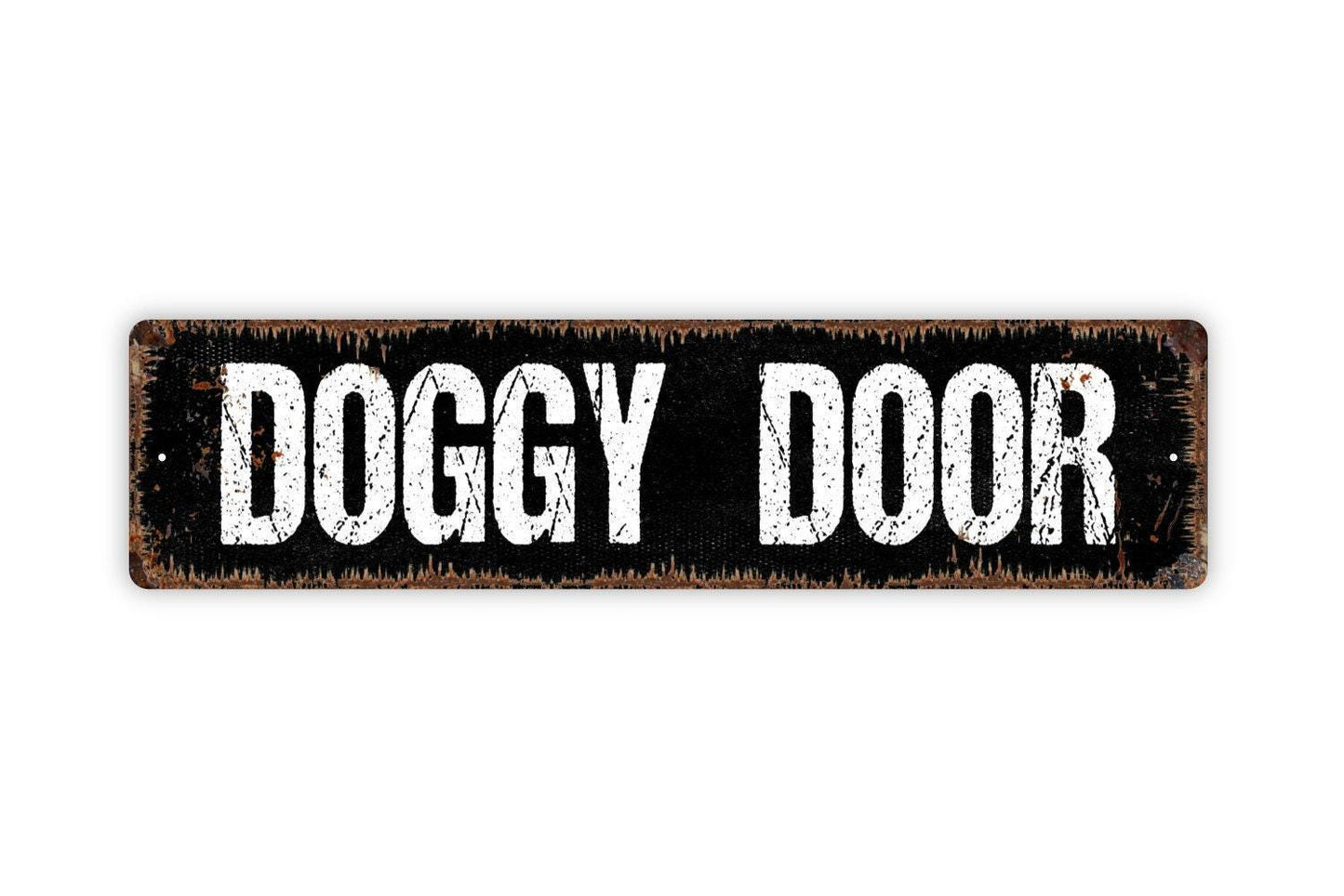Doggy Door Sign - Puppy Vinyl Sticker Or Metal Street Sign or Door Name Plate Plaque
