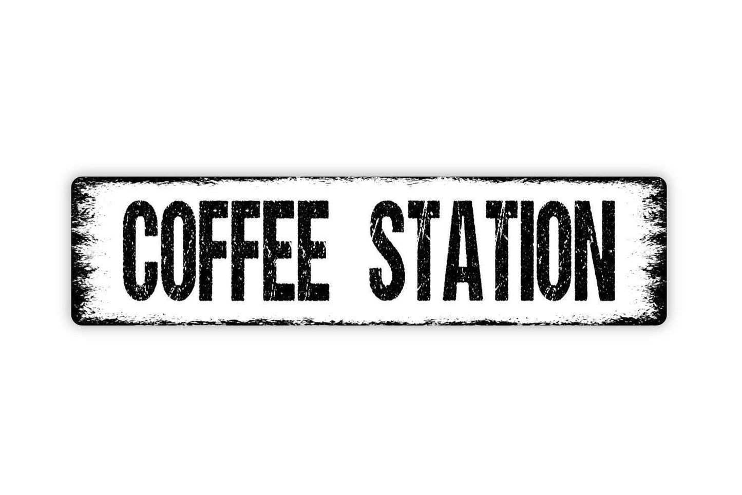 Coffee Station Sign – Coffee Bar Kitchen Wall Decor – Breakroom Cafe Shop Coffee Corner Sign – Office Coffee Area Metal Sign or Sticker
