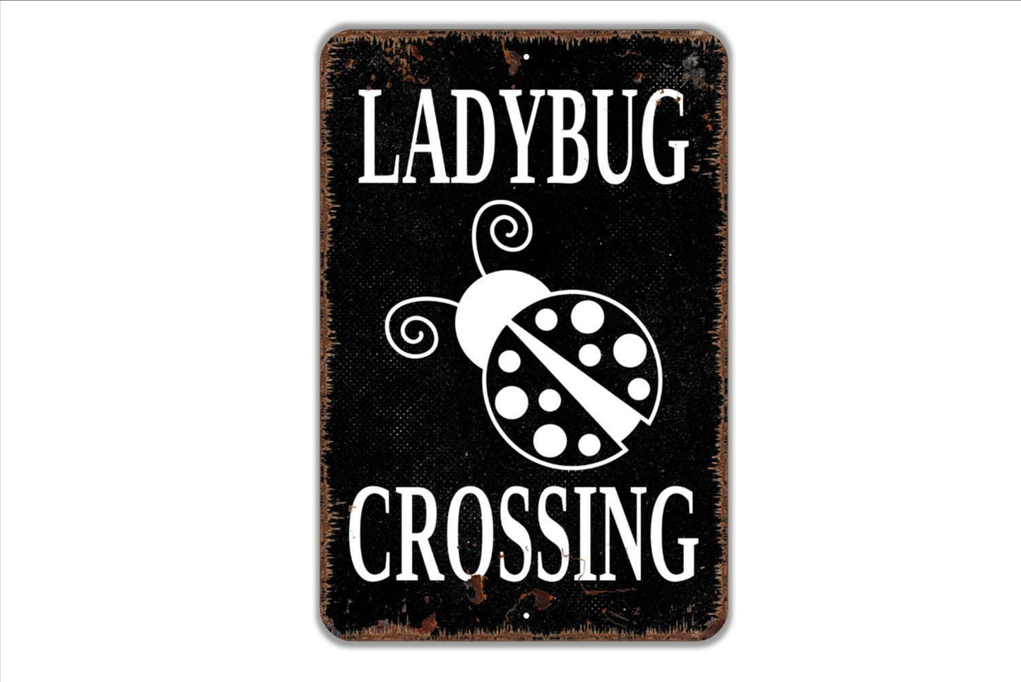 Ladybug Crossing Sign - Garden Bugs Metal Wall Art - Indoor or Outdoor