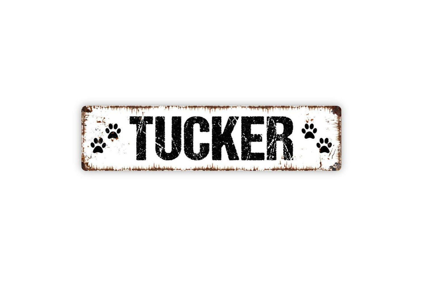 Custom Pet Name Sign with Paw Prints | Personalized Dog or Cat Wall Decor | Metal Sign or Vinyl Sticker for Pets, Home, or Gifts