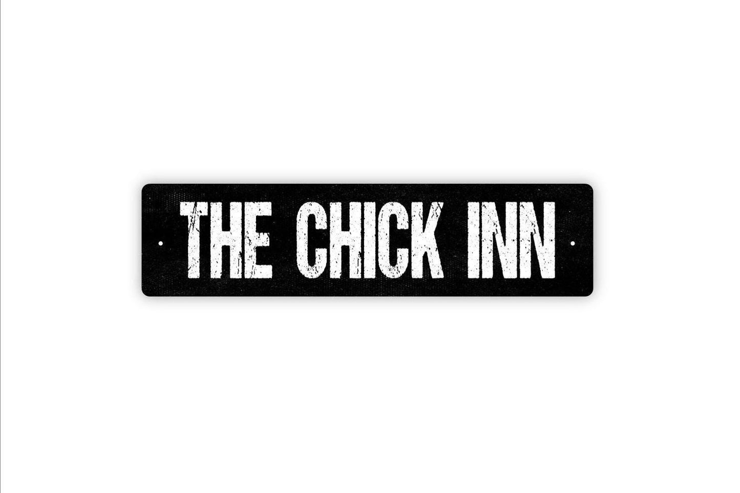 The Chick Inn Sign | Funny Hen House or Chicken Coop Wall Sign | Rustic Farmhouse Style Outdoor Metal Sign or Vinyl Sticker Barnyard Décor