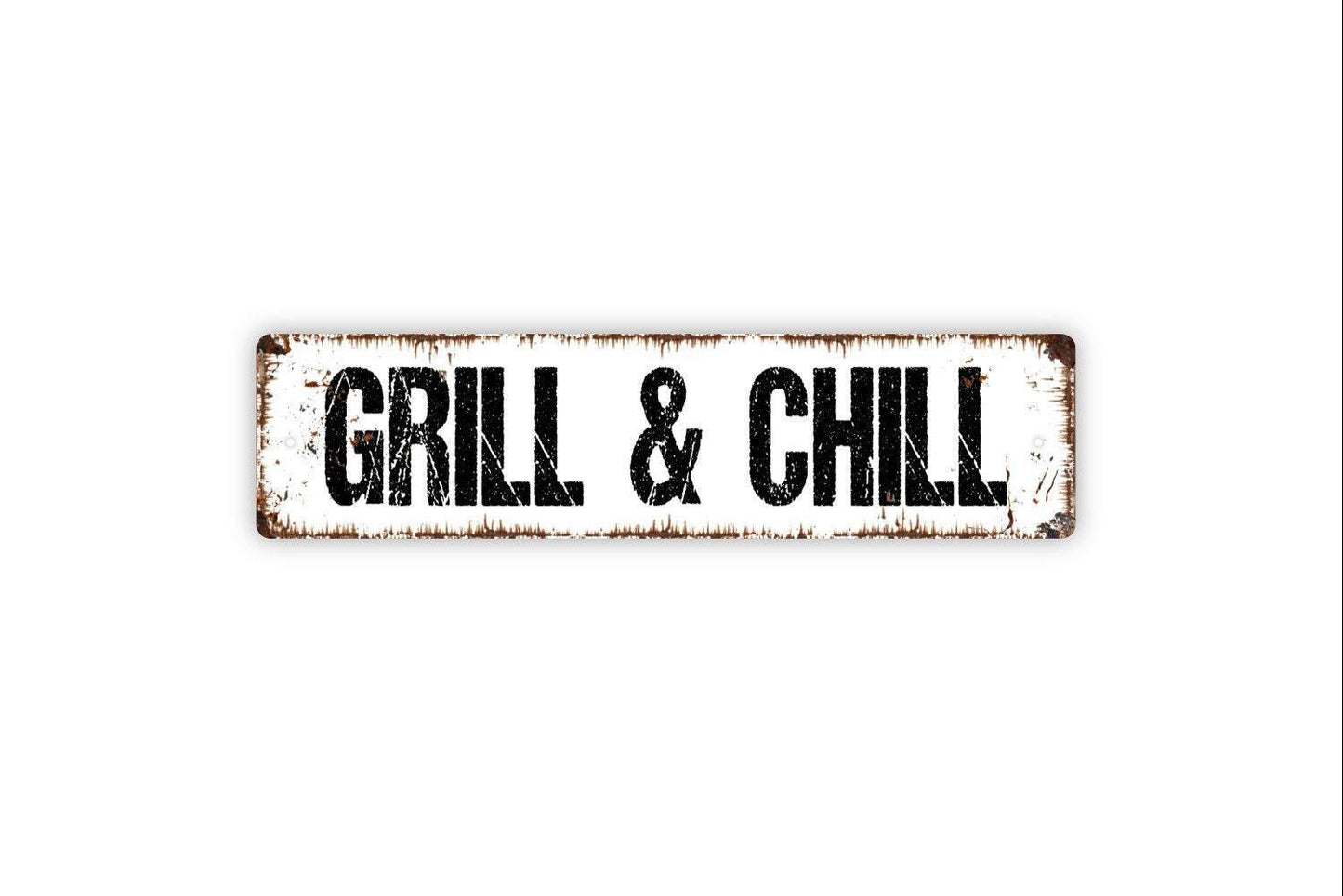Grill And Chill Sign - Grill Station Backyard Paradise BBQ Patio Deck Vinyl Sticker Or Street Metal Sign or Door Name Plate Plaque