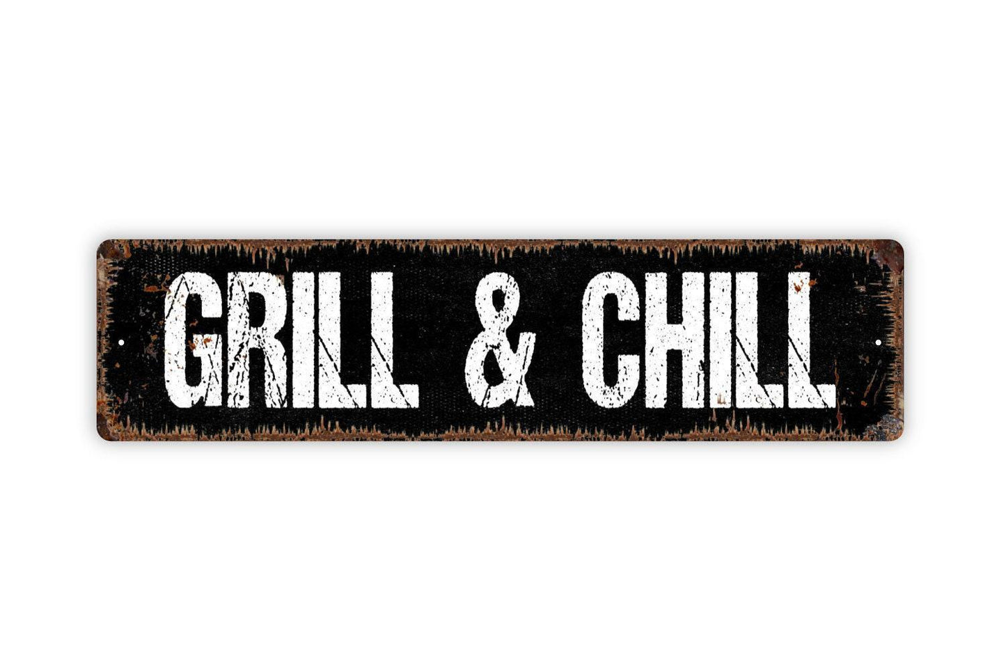 Grill And Chill Sign - Grill Station Backyard Paradise BBQ Patio Deck Vinyl Sticker Or Street Metal Sign or Door Name Plate Plaque