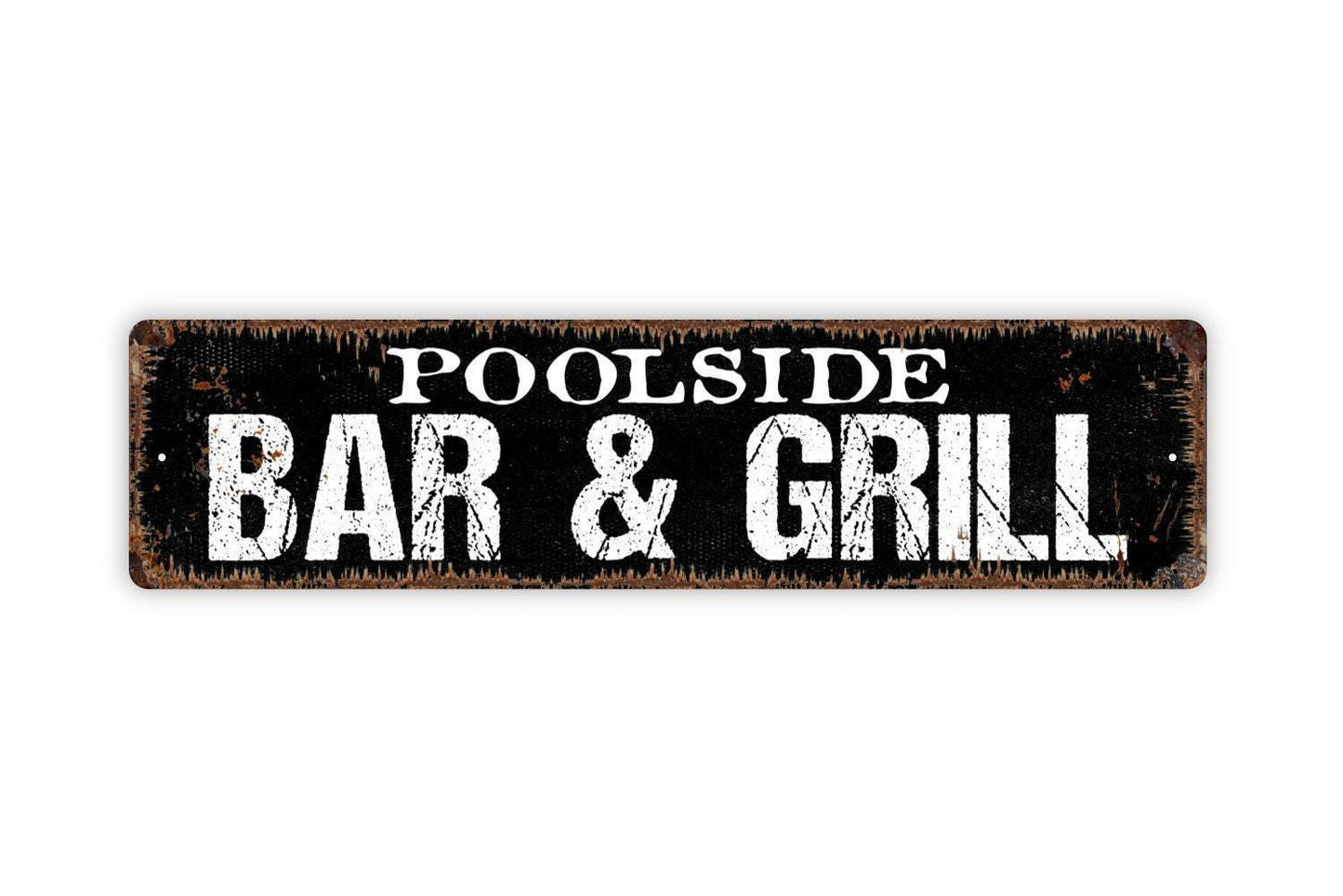 Poolside Bar and Grill Sign - Swimming Pool Backyard BBQ Smoker Fire Pit Bar Pub Rustic Street Metal Sign or Door Name Plate Plaque