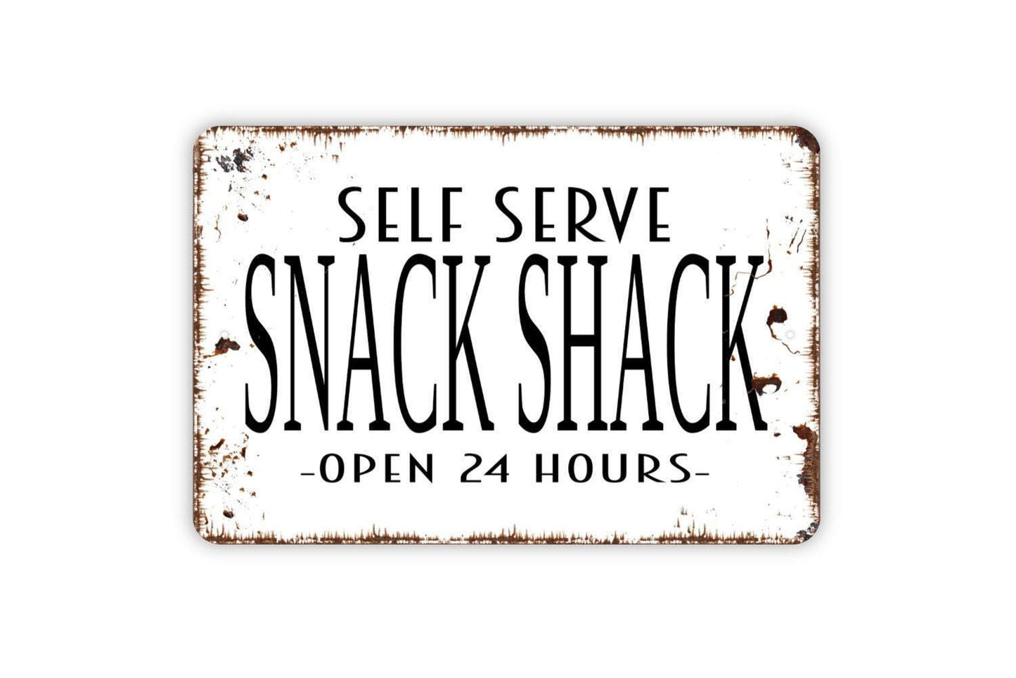 Self Serve Snack Shack Open 24 Hours Sign - Funny Kitchen Metal Indoor or Outdoor Wall Art