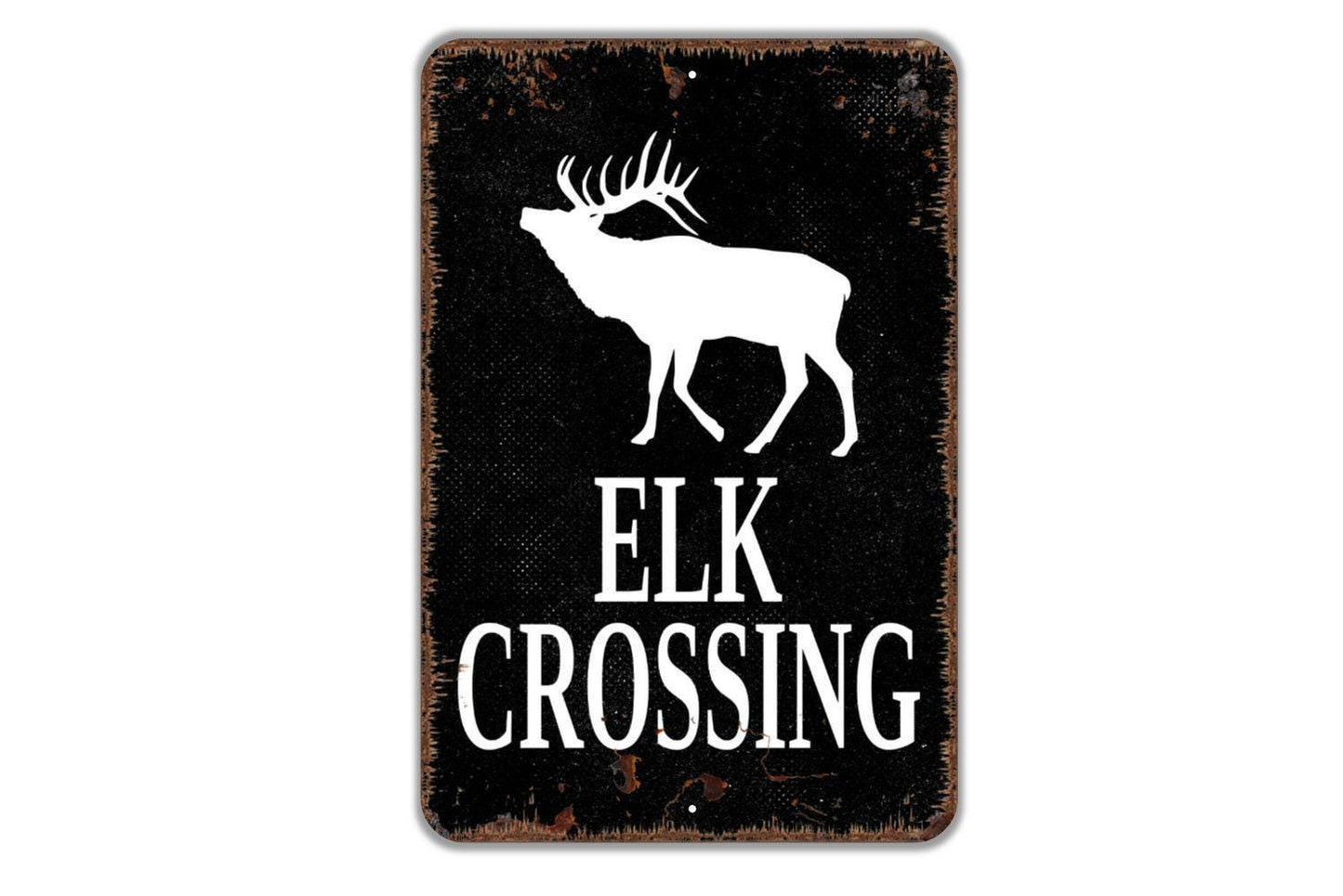 Elk Crossing Sign | Rustic Cabin Lodge Wall Decor | Mountain Hunting Wildlife Nature Trail Outdoor Sign | Metal Sign or Vinyl Sticker