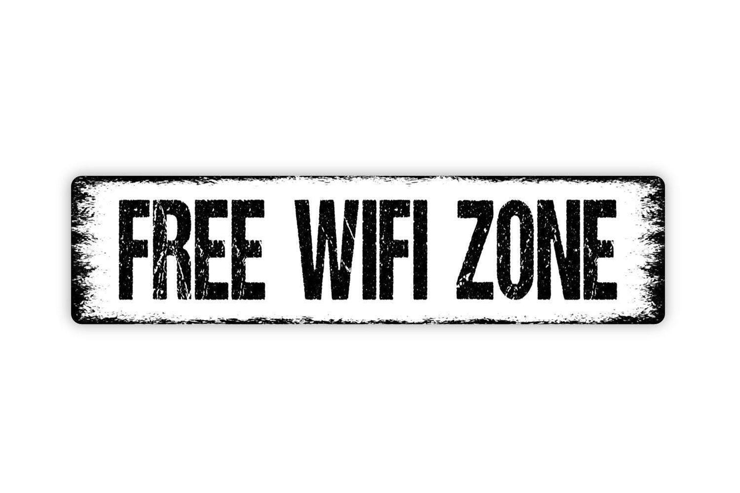 Free Wifi Zone Sign - Wireless Internet Small Business Complementary WIFI Vinyl Sticker Or Street Metal Sign or Door Name Plate Plaque