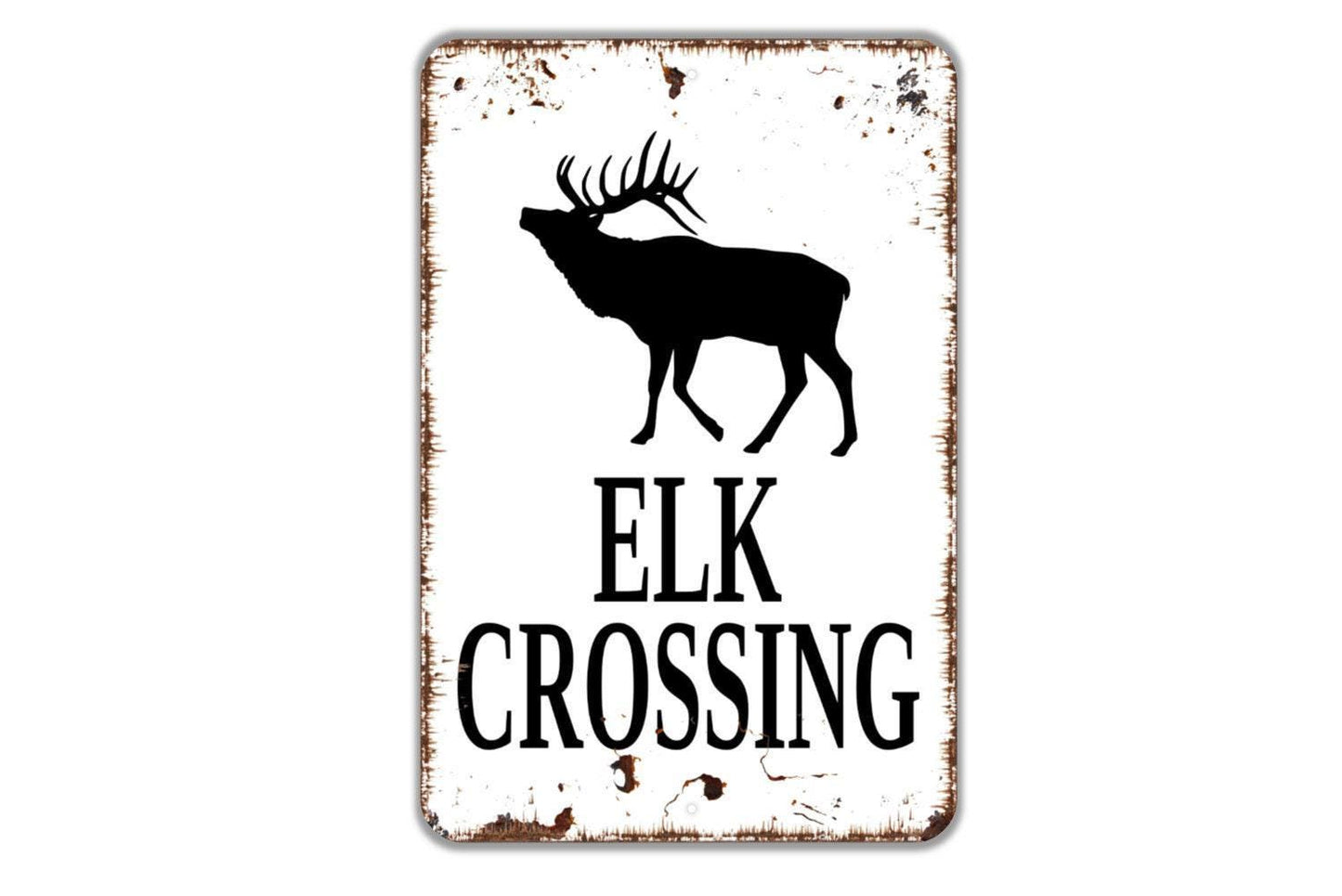 Elk Crossing Sign | Rustic Cabin Lodge Wall Decor | Mountain Hunting Wildlife Nature Trail Outdoor Sign | Metal Sign or Vinyl Sticker
