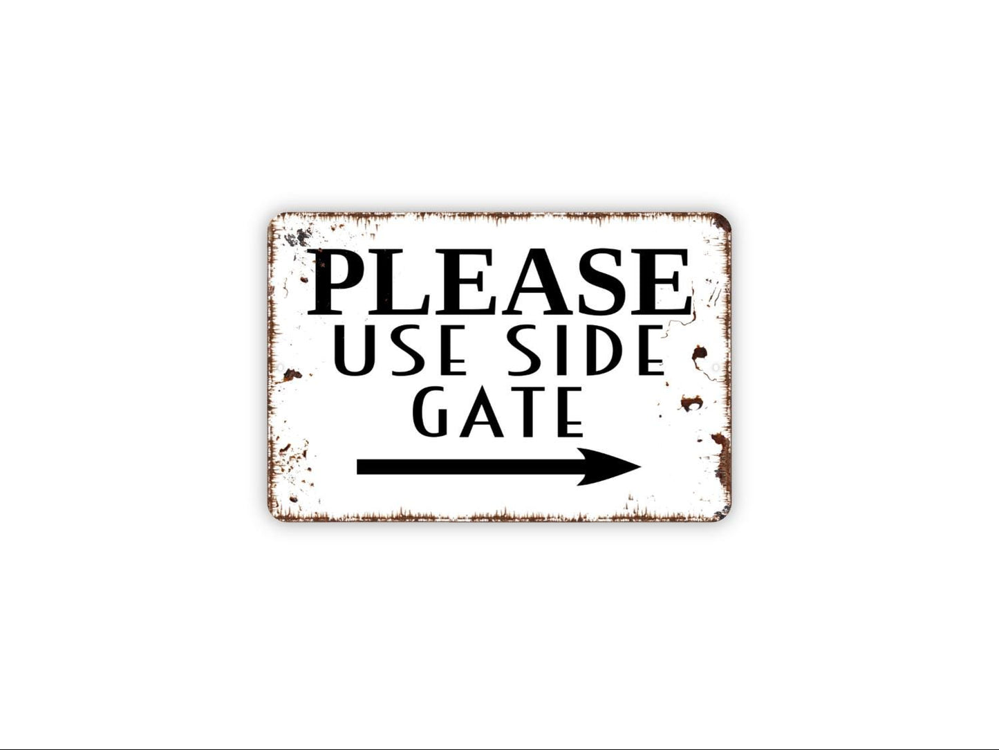 Please Use Side Gate With Arrow Sign | Outdoor Entryway Wall Décor for Home or Business | Metal Direction Sign or Vinyl Sticker
