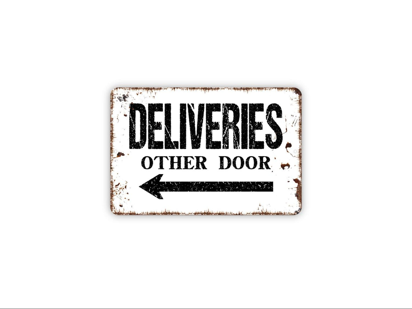 Deliveries Other Door With Arrow Sign | Delivery Driver Instruction Wall Décor | Business or Home Metal Sign or Vinyl Sticker Direction