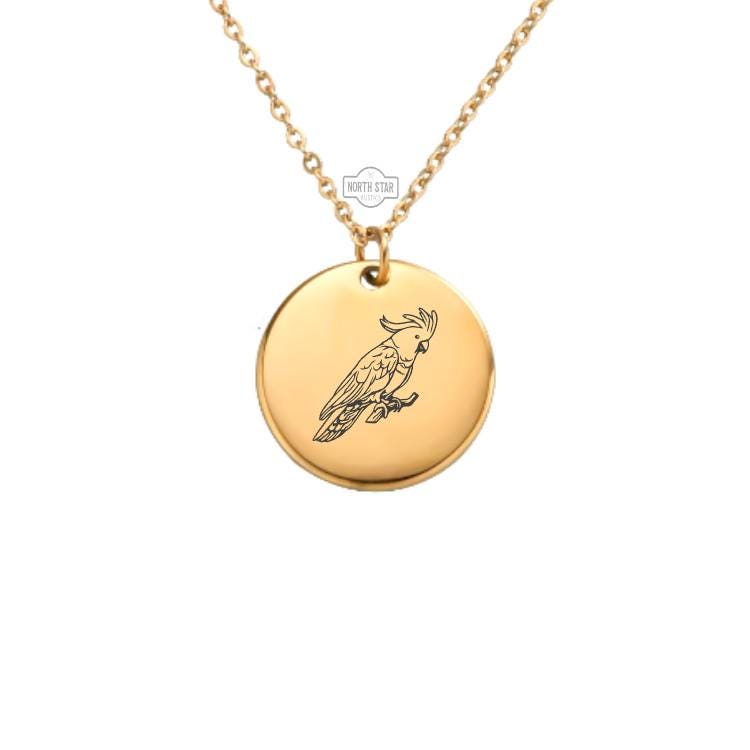 Cockatoo Necklace - Bird Gold or Silver Minimalist Dainty Engraved Custom Pendant Charm Jewelry - Personalized Gift for Her