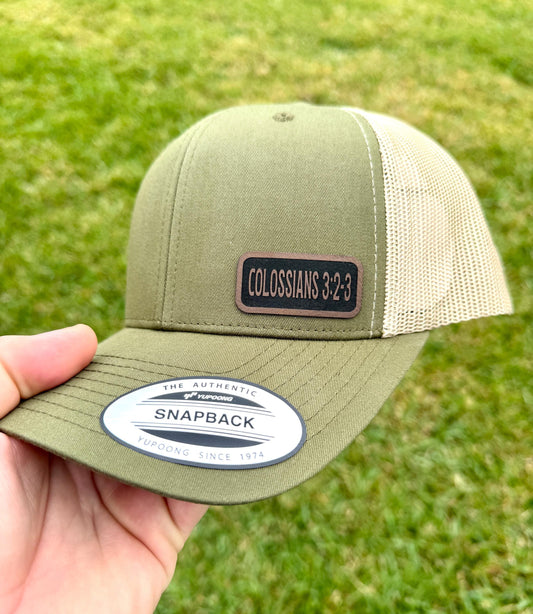 Colossians 3:2-3  Hat – Bible Verse Snapback Trucker Cap, Christian Gift, Set Your Mind on Things Above Scripture Hat