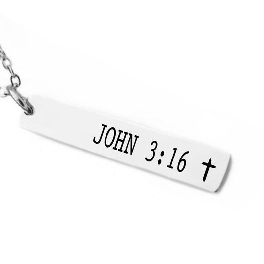 Bible Verse Bar Necklace or Keychain – John 3:16 or Custom Scripture with Cross – Faith Gift for Her or Him – Christian Jewelry