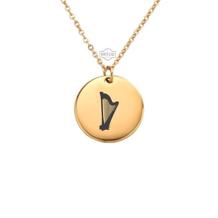 Harp Necklace or Keychain – Personalized Music Lover Gift for Her or Him, Elegant Instrument Jewelry in Gold or Silver