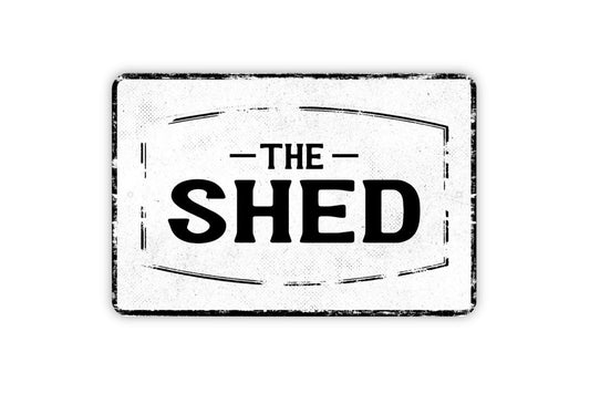 The Shed Sign – Distressed Vintage-Style Workshop or Garage Wall Decor, Distressed Aluminum Sign for Tool Lovers & DIY Enthusiasts