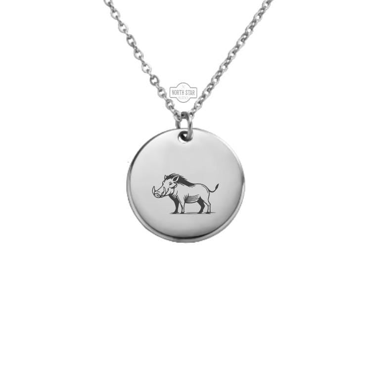 Warthog Necklace - Razorback Hog Pig Gold or Silver Minimalist Dainty Engraved Custom Pendant Charm Jewelry - Personalized Gift For Her