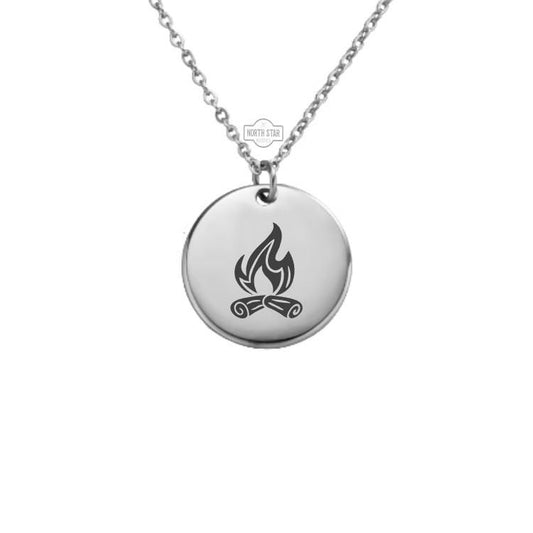 Fire Flames Necklace - Fire Pit Campfire Gold or Silver Minimalist Dainty Engraved Custom Pendant Charm Jewelry - Personalized Gift