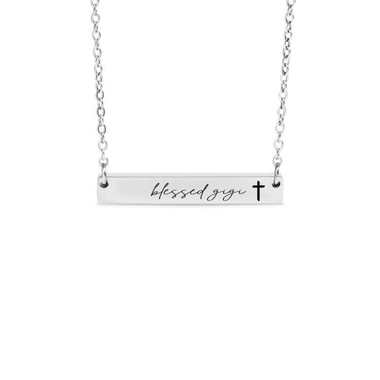 Blessed Gigi Bar Necklace or Keychain with Cross – Christian Gift from Grandkids – Faith-Based Engraved Jewelry for Gigi