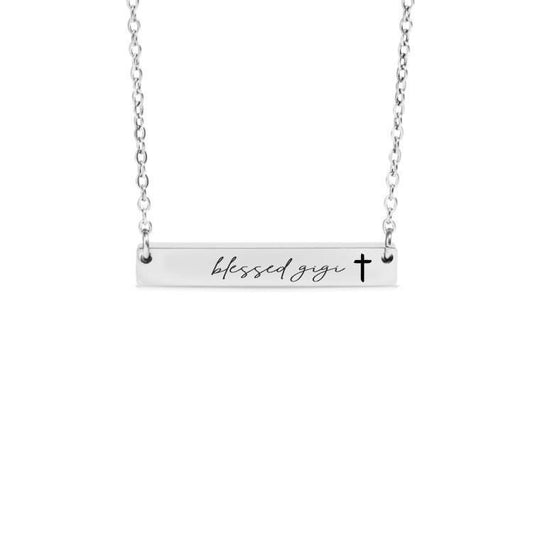 Blessed Gigi Bar Necklace or Keychain with Cross – Christian Gift from Grandkids – Faith-Based Engraved Jewelry for Gigi