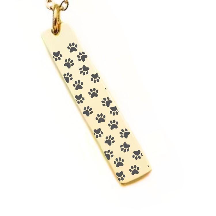 Paw Prints Bar Necklace or Keychain – Pet Memorial or Dog Mom Gift – Engraved Animal Lover Jewelry – Minimalist Keepsake