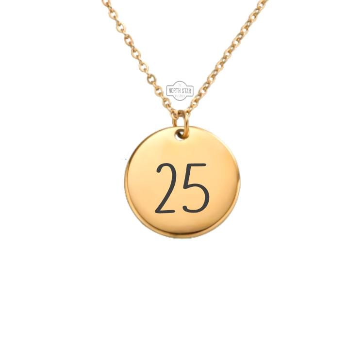 25 or Any Number Necklace - Birthday or Anniversary Personalized Jewelry - Engraved Custom Pendant Charm Keepsake - Minimalist Chain