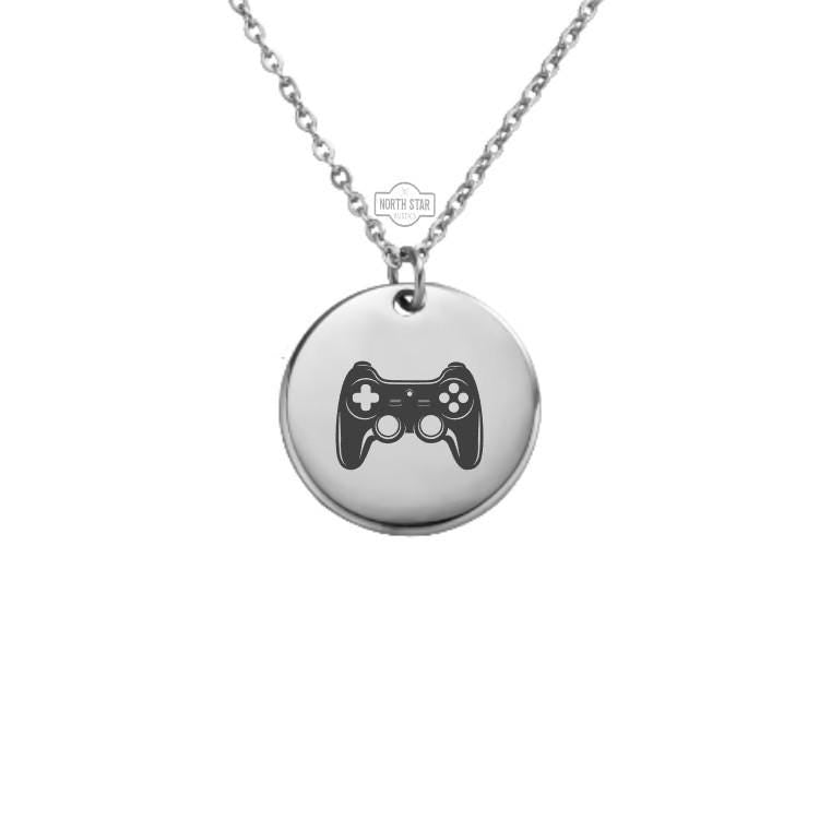 Video Game Controller Necklace - Gamer Gift Gold or Silver Minimalist Dainty Engraved Custom Pendant Charm Jewelry - Personalized Gift