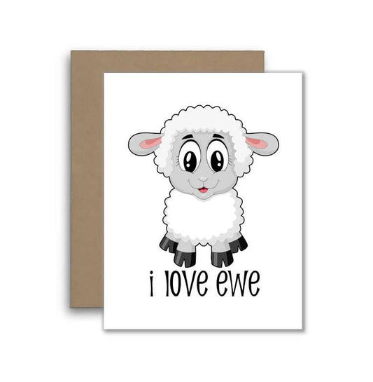 I Love Ewe Sheep Card - Farm Funny Joke or Pun Card