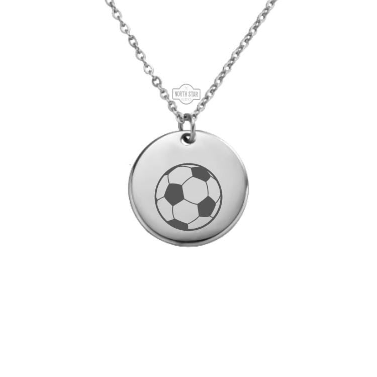 Soccer Ball Necklace - Sports Futbol European Football Girl Mom Gold or Silver Minimalist Dainty Engraved Custom Pendant Charm Jewelry