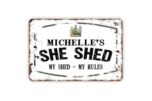 Personalized She Shed Sign - Custom Workshop Metal Wall Art Indoor Or Outdoor