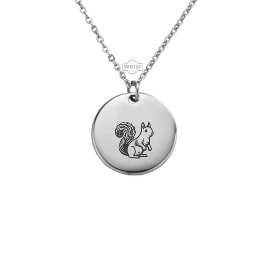 Squirrel Necklace - Animal Wildlife Gold or Silver Minimalist Dainty Engraved Custom Pendant Charm Jewelry - Personalized Gift