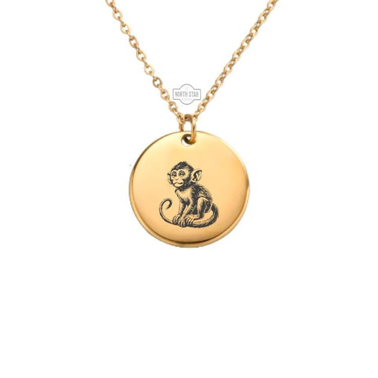 Monkey Necklace - Wildlife Spirit Animal Gold or Silver Minimalist Dainty Engraved Custom Pendant Charm Jewelry - Personalized Gift for Her