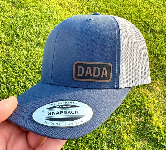 Dada  Trucker Hat – Rustic Snapback Cap for New Dads, Father’s Day Gift, Casual Hat with Engraved Dada Patch