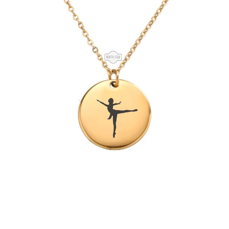 Dancer Ballerina Necklace - Dancing Gold or Silver Minimalist Dainty Engraved Custom Pendant Charm Jewelry