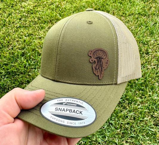 Jellyfish Hat Snapback Trucker – Engraved Patch Cap for Ocean Lovers, Marine Life Gift, Beach Style, Unique Sea Creature Hat