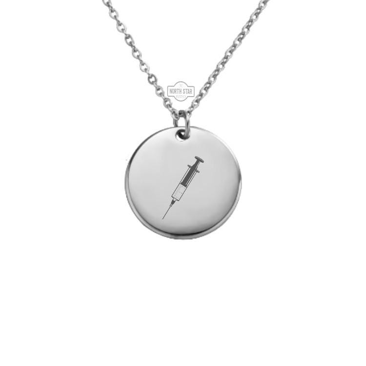 Shot Needle Nurse Necklace - Nursing Gift Gold or Silver Minimalist Dainty Engraved Custom Pendant Charm Jewelry - Personalized Gift For Her