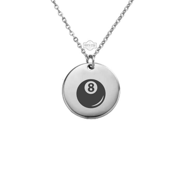 Eight Ball Necklace - Luck Charm Gold or Silver Minimalist Dainty Engraved Custom Pendant Charm Jewelry