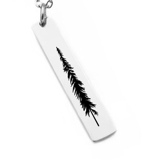 Pine Tree Bar Necklace or Keychain – Engraved Forest Jewelry – Nature Lover Gift – Adventure Keepsake – Minimalist Outdoor Charm