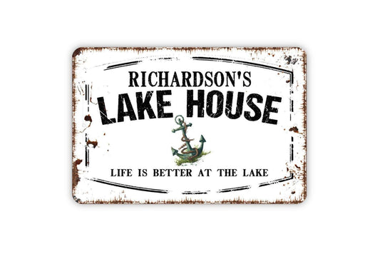 Personalized Lake House Sign - Custom Cottage Metal Wall Art Indoor Or Outdoor