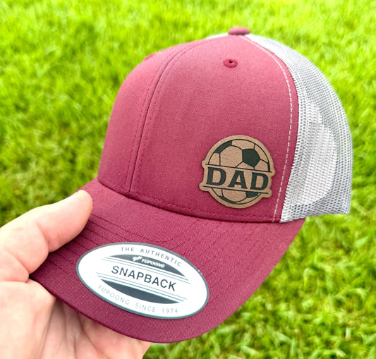 Soccer Dad Hat – Snapback Trucker Hat with Leatherette Patch – Soccer Ball Dad Cap – Gift for Soccer Dads – Sports Dad Hat – Game Day Cap