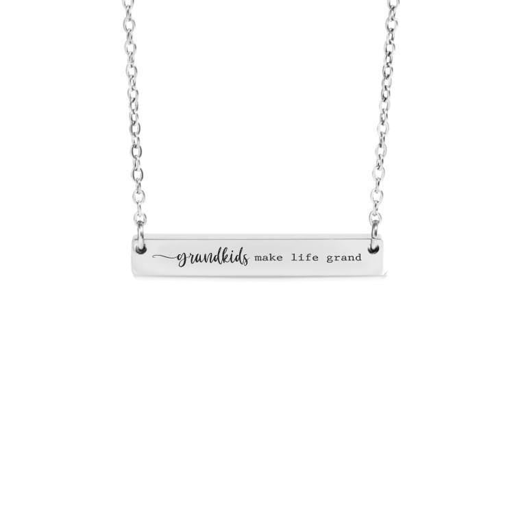 Grandkids Make Life Grand Bar Necklace or Keychain – Gift for Grandma or Grandpa – Engraved Family Keepsake – Grandparent Jewelry