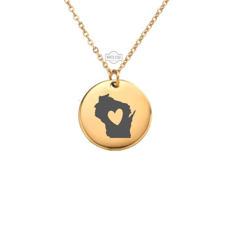 Wisconsin Necklace – Gold or Silver State Outline Charm – Personalized Midwest Gift – Hometown or Travel Keepsake – Keychain Available