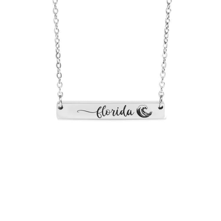 Personalized Ocean Waves Bar Necklace or Keychain – Custom Beach Gift – Engraved Wave Jewelry for Surfer or Ocean Lover