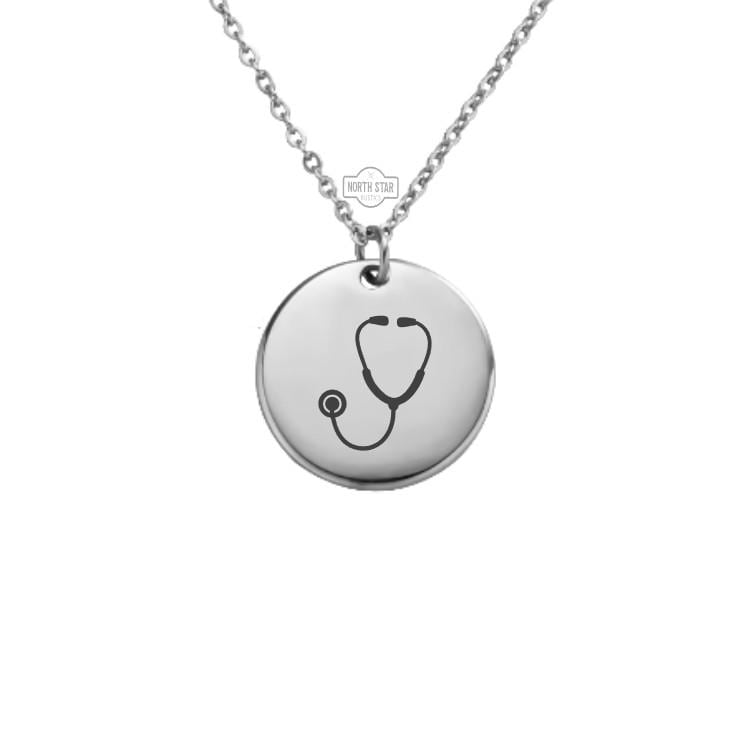 Stethoscope Necklace - Nurse Doctor Gift Gold or Silver Minimalist Dainty Engraved Custom Pendant Charm Jewelry - Personalized Gift