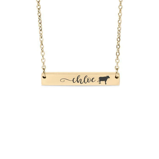 Personalized Cow Bar Necklace or Keychain – Engraved Farm Life Jewelry – Custom Name Gift for Cow Lover or Country Girl