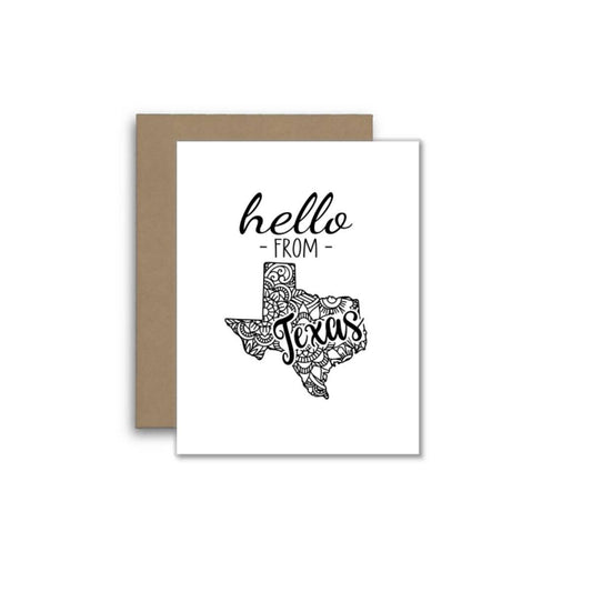 Hello from Texas Card – Boho Mandala State Outline Design